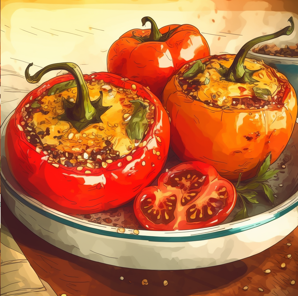 Stuffed Bell Peppers with Spicy Quinoa and Roasted Tomatoes