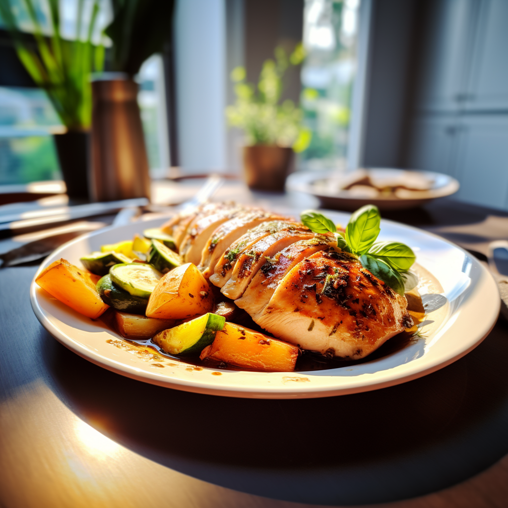 Roasted Chicken Breast with Sweet Potatoes and Zucchini