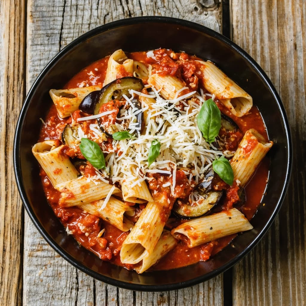 Pasta arrabbiata with aubergine