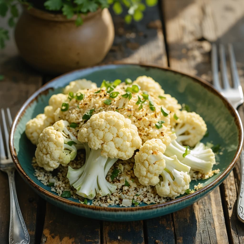 Fennel-roasted cauliflower with quinoa