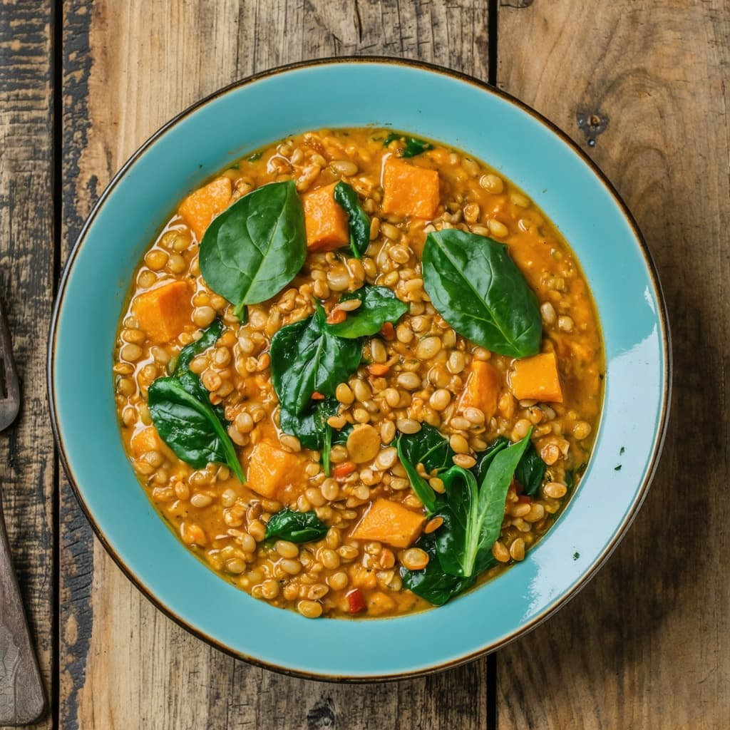 Spinach, sweet potato & lentil dhal