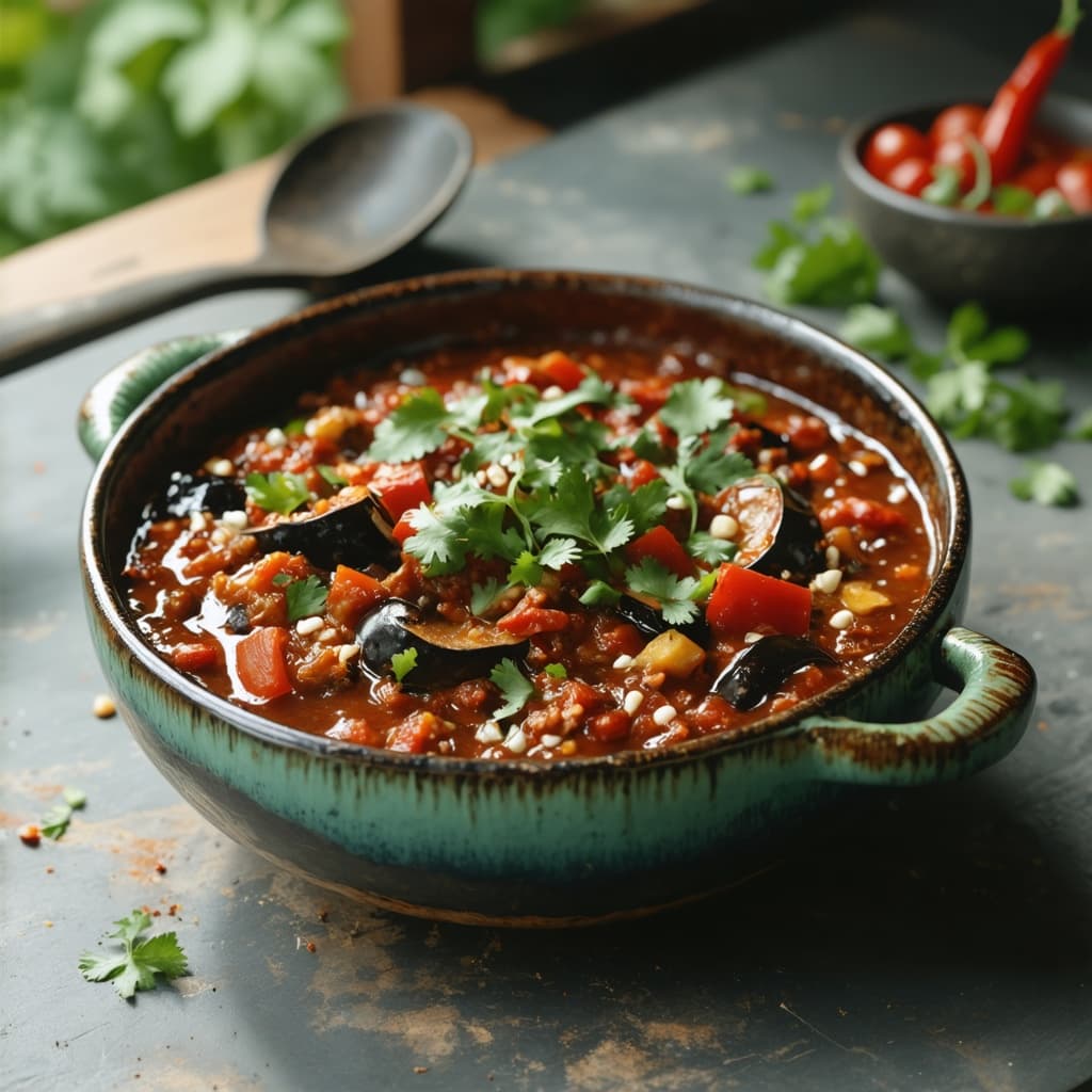 Burnt aubergine veggie chilli