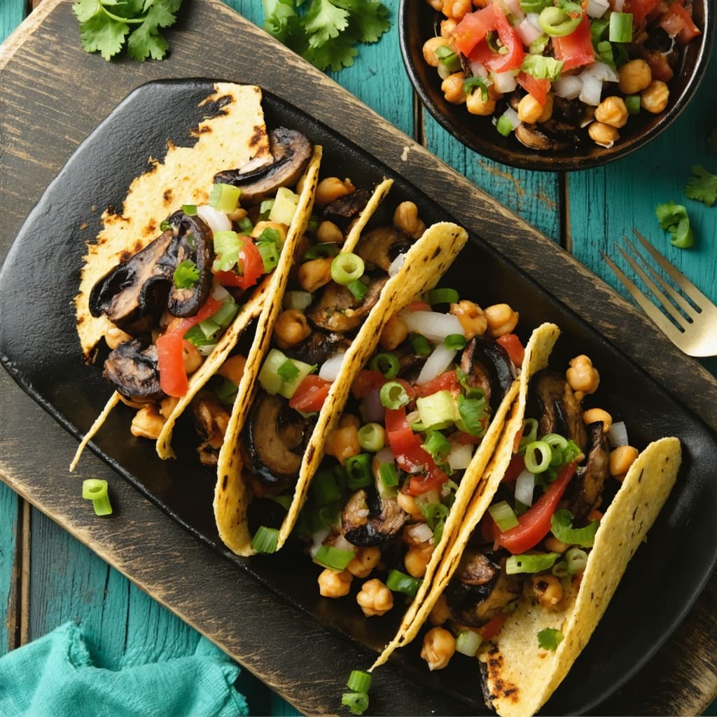 Smoky mushroom & chickpea fajitas with charred spring onion salsa