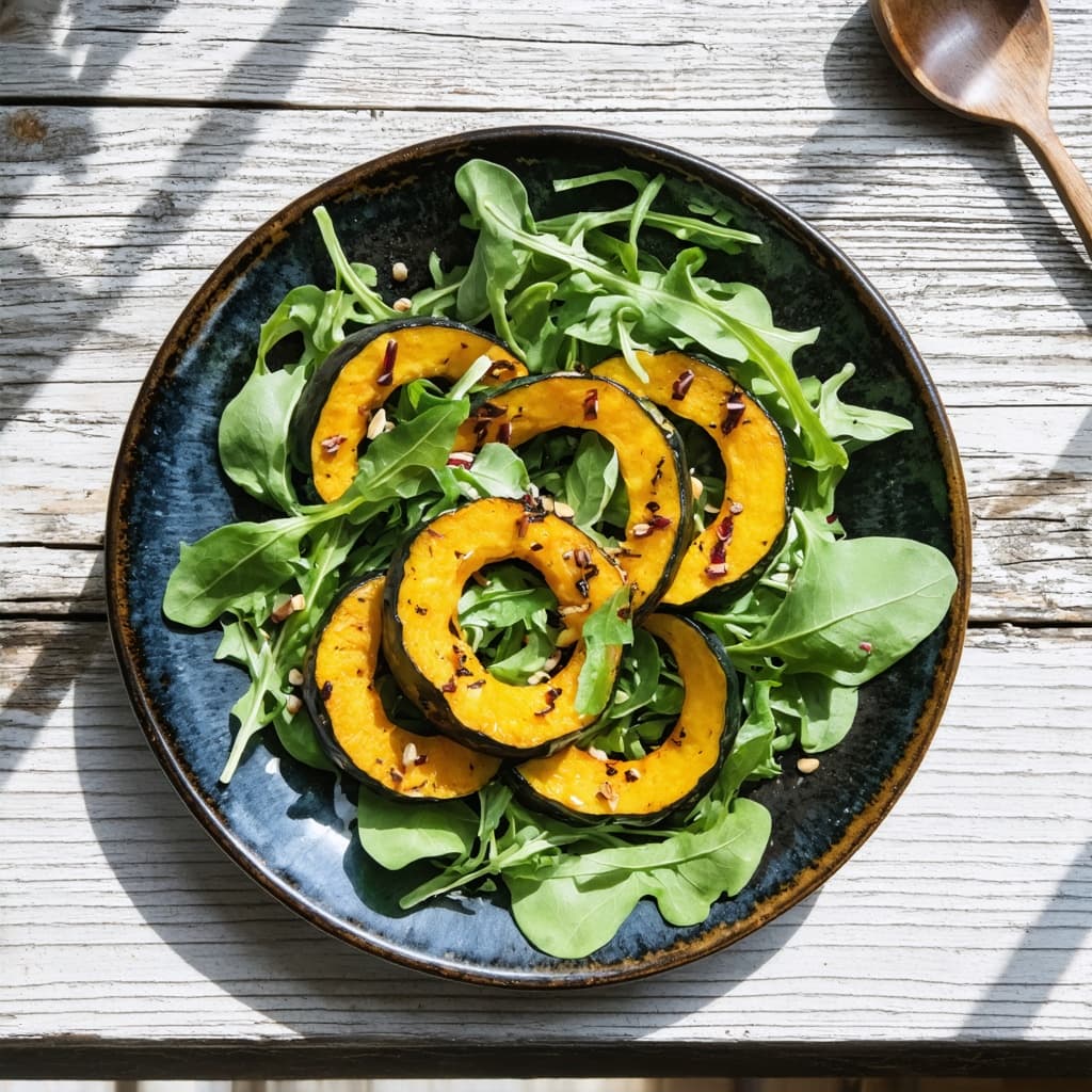 Vegan roast spiced squash salad with tahini dressing